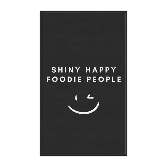 Shiny Happy Foodie People Tea Towel - Black