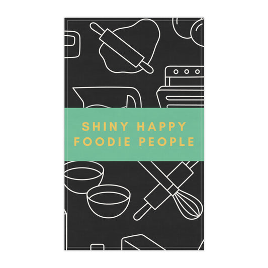 Shiny Happy Foodie Tea Towel - Black and Green