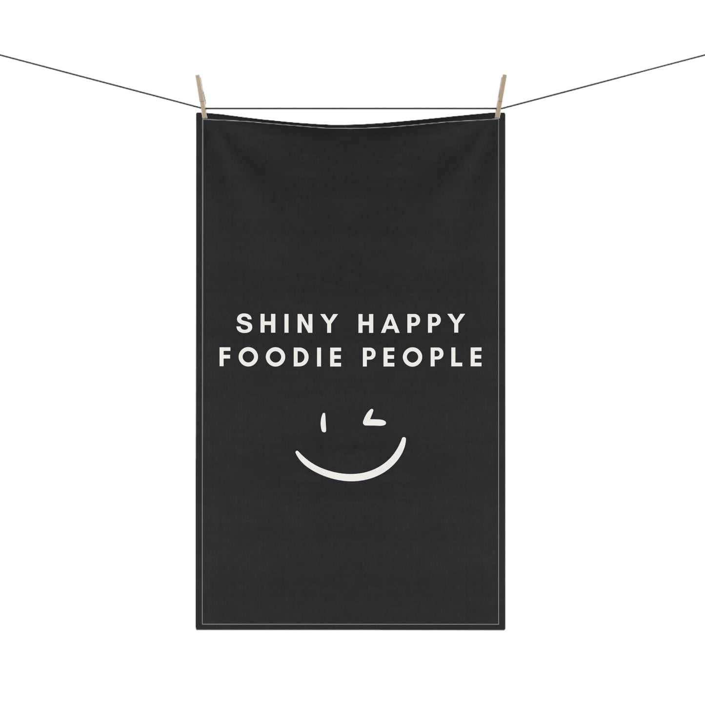 Shiny Happy Foodie People Tea Towel - Black